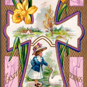 GERMANY Easter CROSS FLOWERS UNposted ANTIQUE Postcard EMBOSSED Greetings - Image 1