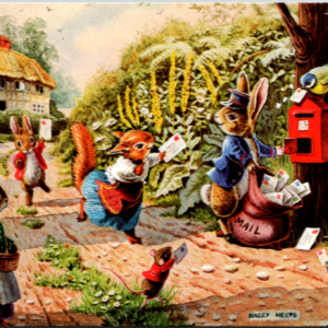 Postcard Racey Helps Catching the Post Art Mail Rabbit Squirrel - Image 1