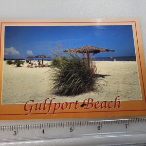 Posted 1993 Gulfport Beach MS 19 Cent Stamp Vtg Postcard Sand Hut Family People - Image 1