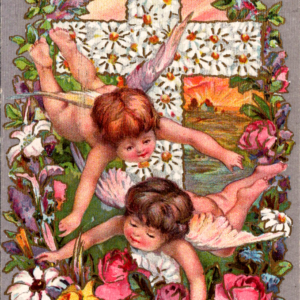 1910 Easter NH Cross Children Angels Posted ONE Cent Stamp ANTIQUE Postcard - Image 1