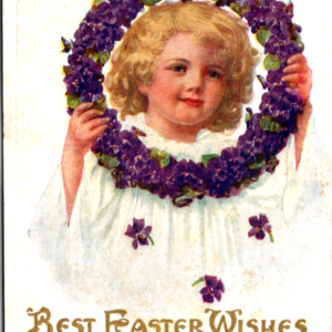 Easter wishes UNposted ANTIQUE Postcard Wreath purple Flowers - Image 1
