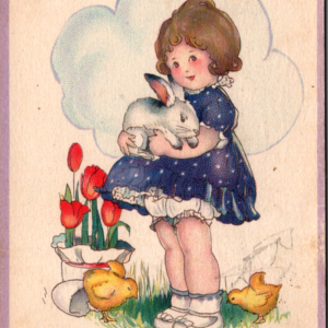 Happy Easter Bunny Posted ONE Cent Stamp ANTIQUE Postcard Chick Rabbit Child - Image 1