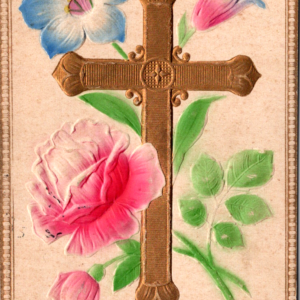 Germany Greetings Cross Easter Posted ONE Cent Stamp ANTIQUE Postcard Flowers - Image 1