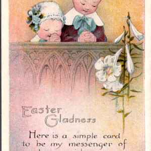 1921 Easter Wishes Posted ONE Cent Stamp ANTIQUE Postcard Children Praying - Image 1