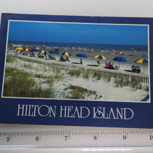 HILTON HEAD ISLAND Beach Ocean View Umbrella 29 Cent Stamp Vtg Postcard Posted - Image 1