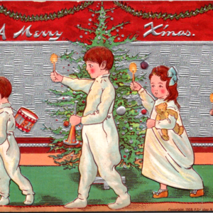 CHRISTMAS Children Candles Horn Drum Tree UNposted Embossed ANTIQUE Postcard - Image 1