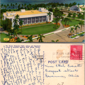 Miami Bayfront Park Bandshell Memorial Library Florida Vintage Postcard Ocean - Image 1