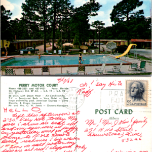 1968 Perry Motor Court Florida Vintage Motel Postcard 5 Cent Washington Postage - Image 1