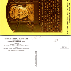 CLARK GRIFFITH VTG 1991 Postcard National Baseball Hall Fame - Image 1