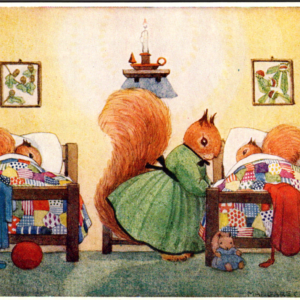 Goodnight Squirrel Bed Time Postcard Art Unposted - Image 1