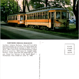Northern Indiana Railways Cars 173 & 216 University Notre Dame Vintage Postcard - Image 1