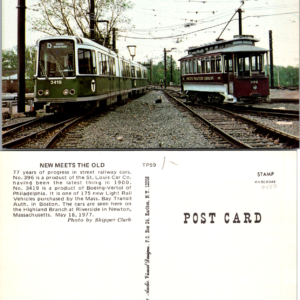 #3419 Light Rail Vehicle #396 Trolley New Meets Old Transportation Postcard vtg - Image 1