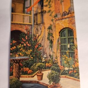 LITTLE THEATRE COURTYARD Flowers Balcony Fountain Vtg Postcard NOS Unposted NEW - Image 1