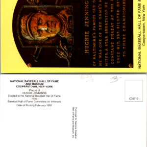 HUGHIE JENNINGS VTG 1991 Postcard National Baseball Hall Fame - Image 1