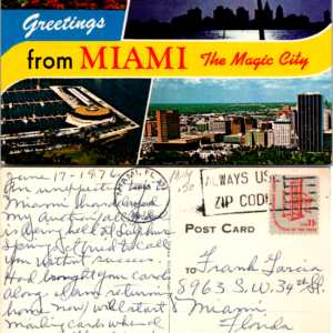 1976 Postcard Stamp 11 Cent Miami Greetings Magic city Murph Brothers - Image 1