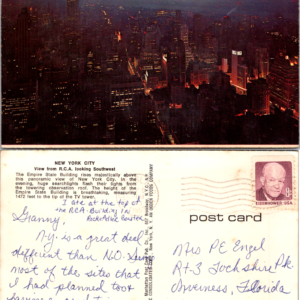 New York City Skyline Empire State Building Night View RCA Vintage Postcard - Image 1