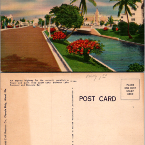 Dade Canal Miami Beach Florida Postcard Unposted Flowers Trees - Image 1