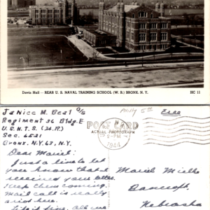 1944 US Navy Training School Bronx NY Militaria Vintage Postcard - Image 1
