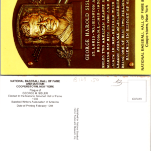 GEORGE SISLER UNposted Vintage 1991 Postcard National Baseball Hall Fame Museum - Image 1