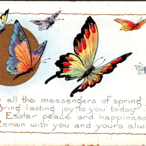 EASTER Butterflies CT Posted ONE Cent Stamp ANTIQUE Postcard - Image 1
