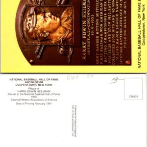 HARRY EDWIN HEILMANN VTG 1991 Postcard National Baseball Hall Fame - Image 1