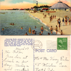 1951 Bathing Beach Clearwater Florida Postcard Posted Stamp - Image 1