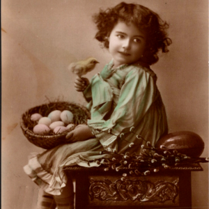 EAS Chick Eggs Basket Easter Posted ONE Cent Stamp ANTIQUE Postcard - Image 1