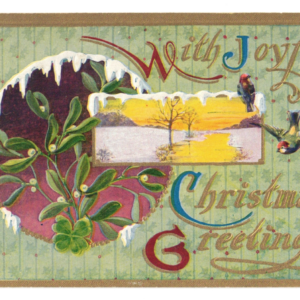 With Joyful CHRISTMAS Greetings UNposted Embossed ANTIQUE Postcard Trees Bird - Image 1