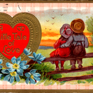 1910 Children Valentine's Day Posted ONE Cent Stamp ANTIQUE Postcard Fence - Image 1