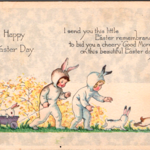 GIBSON ART Easter Children Bunny UNposted ANTIQUE Postcard Wagon - Image 1