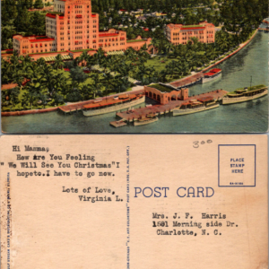 Flamingo Hotel Miami Beach Florida Typewriter Aerial View Vintage Postcard - Image 1