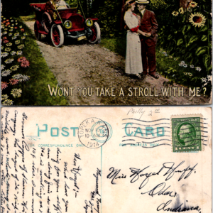 1914 Topeka KS Antique Romance Old Automobile Posted Postcard - Image 1