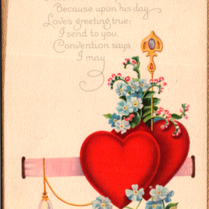 1922 Heart Stick Pin Valentine's Day Posted ONE Cent Stamp ANTIQUE Postcard - Image 1