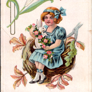 Easter Greeting Woman Posted ONE Cent Stamp ANTIQUE Postcard Rabbit Nest - Image 1