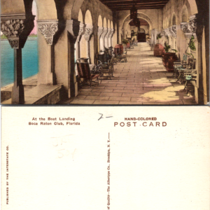 Boca Raton Club Florida Boat Landing Hand Colored Vintage Postcard - Image 1