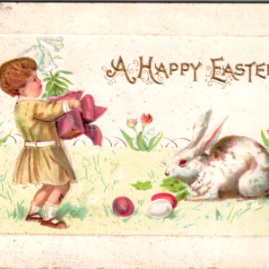 Happy Easter Bunny Posted ONE Cent Stamp ANTIQUE Postcard Rabbit - Image 1