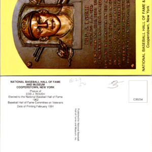 EDD ROUSH UNposted Vintage 1991 Postcard National Baseball Hall Fame Museum - Image 1
