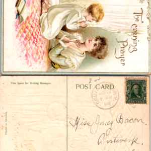Evening Prayer Children Antique Religious Postcard 1908 - Image 1