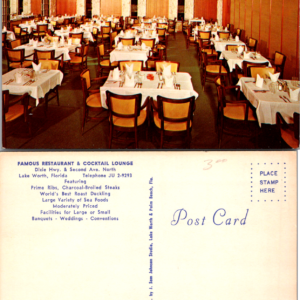Florida Famous Restaurant Lounge Lake Worth Postcard Era Travel Souvenir Card - Image 1