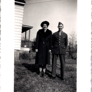 Militaria Uniformed Soldier Girlfriend Portrait Autumn Snapshot Photograph OOAK - Image 1