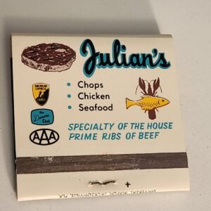 JULIANS Chops Chicken Seafood Prime Rib VTG Book Collectible Matches Matchbook - Image 1