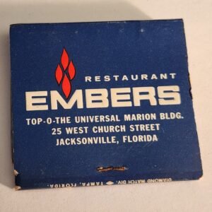 JACKSONVILLE FLORIDA Vtg Book Collectible EMBERS RESTAURANT Matches FL Matchbook - Image 1