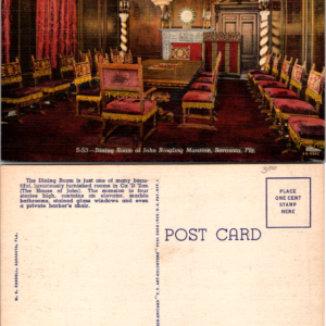 Dining Room John Ringling Mansion Sarasota Florida S-53 Vintage Postcard - Image 1