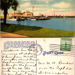 Halifax River Yacht Club Daytona Beach Florida Postcard 63640 1942 Vintage - Image 1