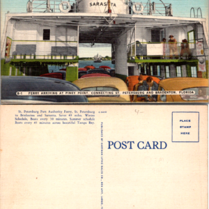 Ferry Arriving at Piney Point St Petersburg Bradenton Florida Linen Postcard - Image 1
