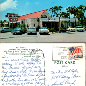 Mel-O-Dee Restaurant Sarasota FL Dexter 1966 Vintage Postcard - Image 1