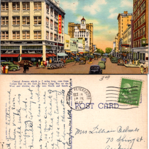 Central Avenue St. Petersburg Florida Sun News Co. Curteich S-26 1947 Vintage - Image 1