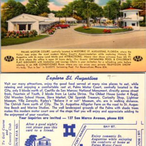 Palms Motor Court St. Augustine Florida Linen Map Back Vintage Postcard - Image 1