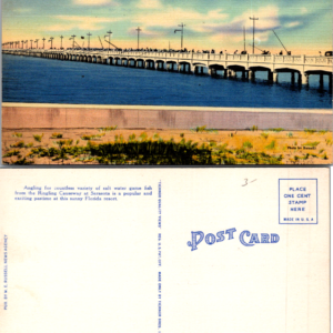 Fishing on Ringling Causeway Sarasota Florida Tichnor 64824 Vintage - Image 1