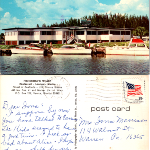 Fisherman's Wharf Restaurant Venice Florida Postcard Dexter Press Vintage - Image 1